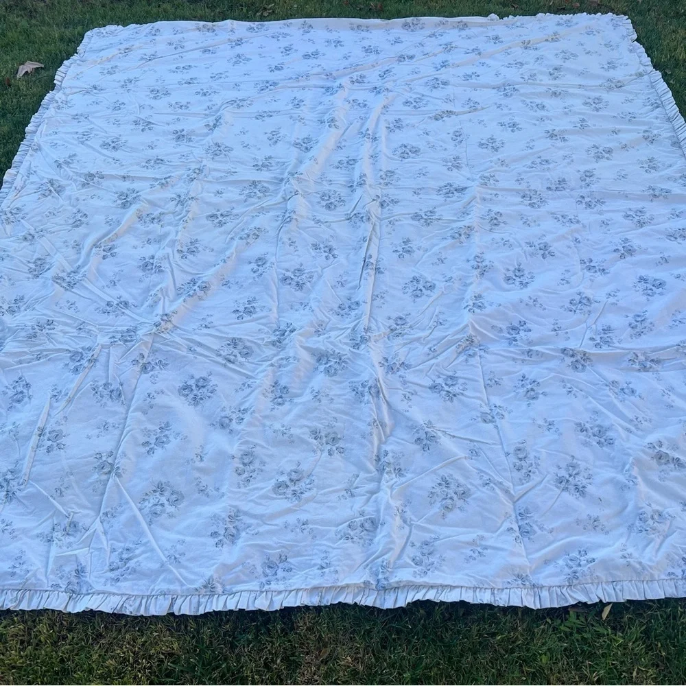 VTG Ethan Allen Blue Gray Rose Reversible 3-Piece Duvet Set Ruffles Cottage READ